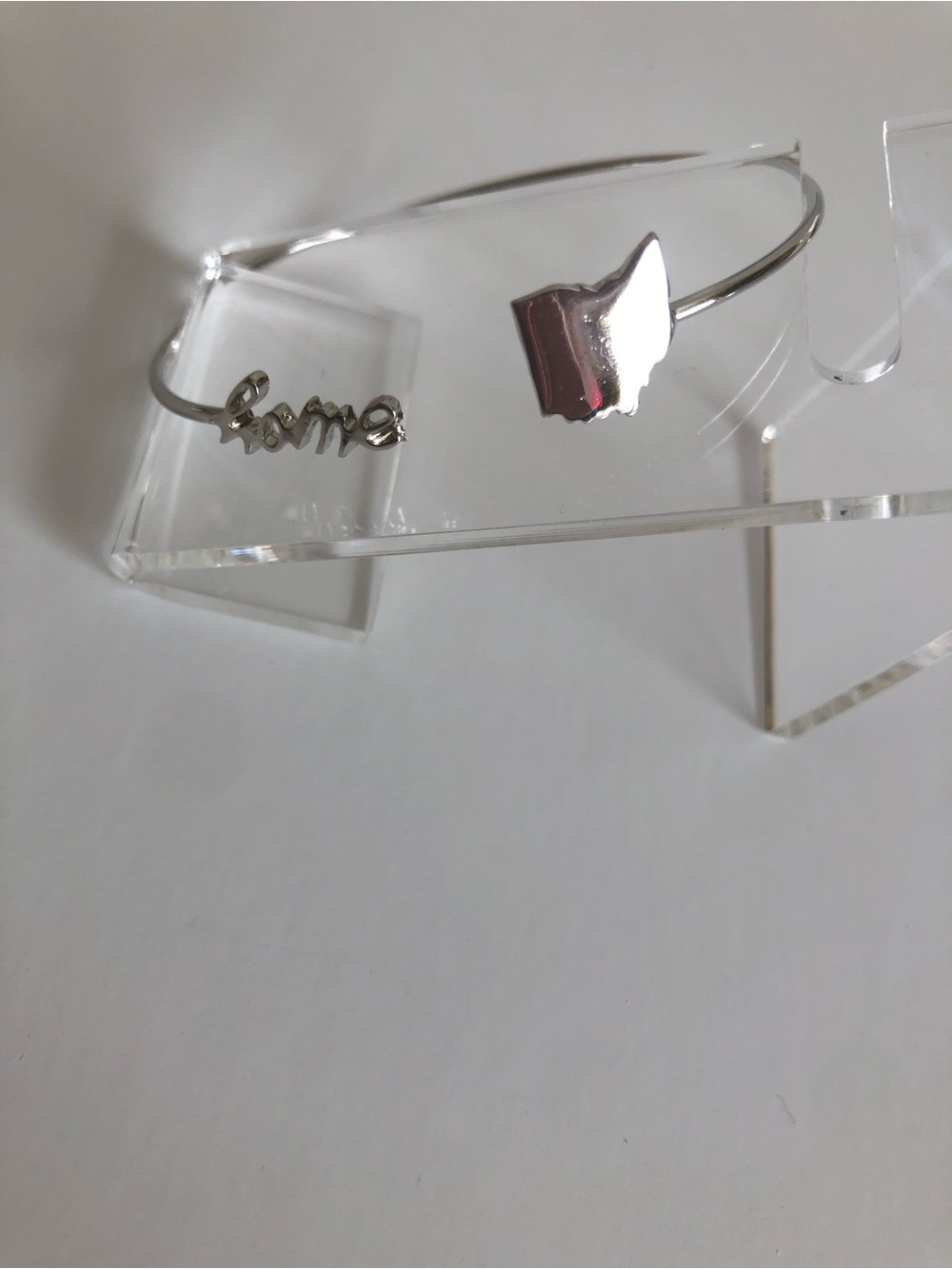 Ohio Shape Silver Open Cuff Bracelet with Script Accent